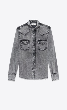 SAINT LAURENT Western Shirts Man Western-style shirt in faded gray denim a_V4